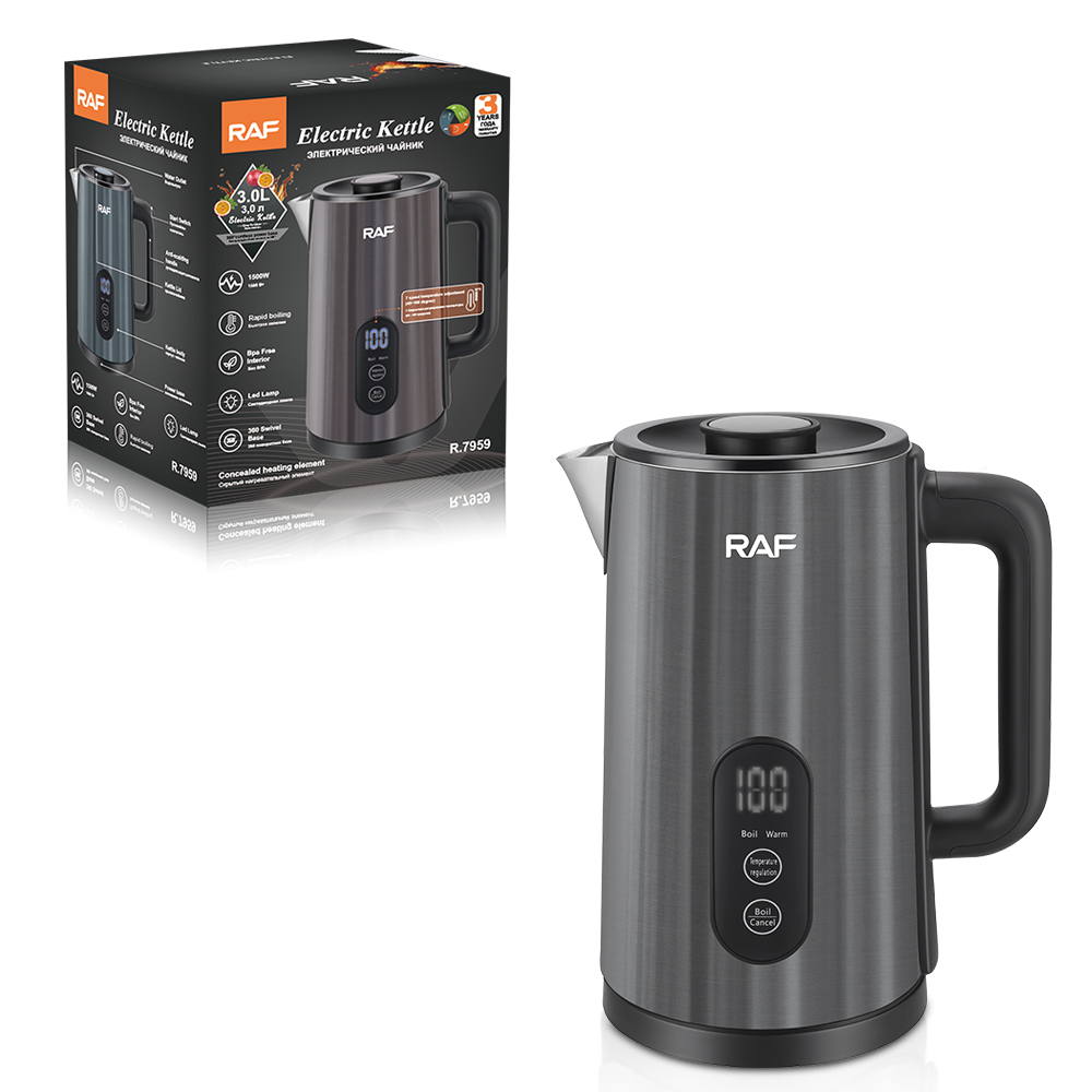 RAF European standard cross-border electric kettle, adjustable temperature household insulated kettle, 3L automatic power-off, large-capacity kettle R.7959 Specification drawing