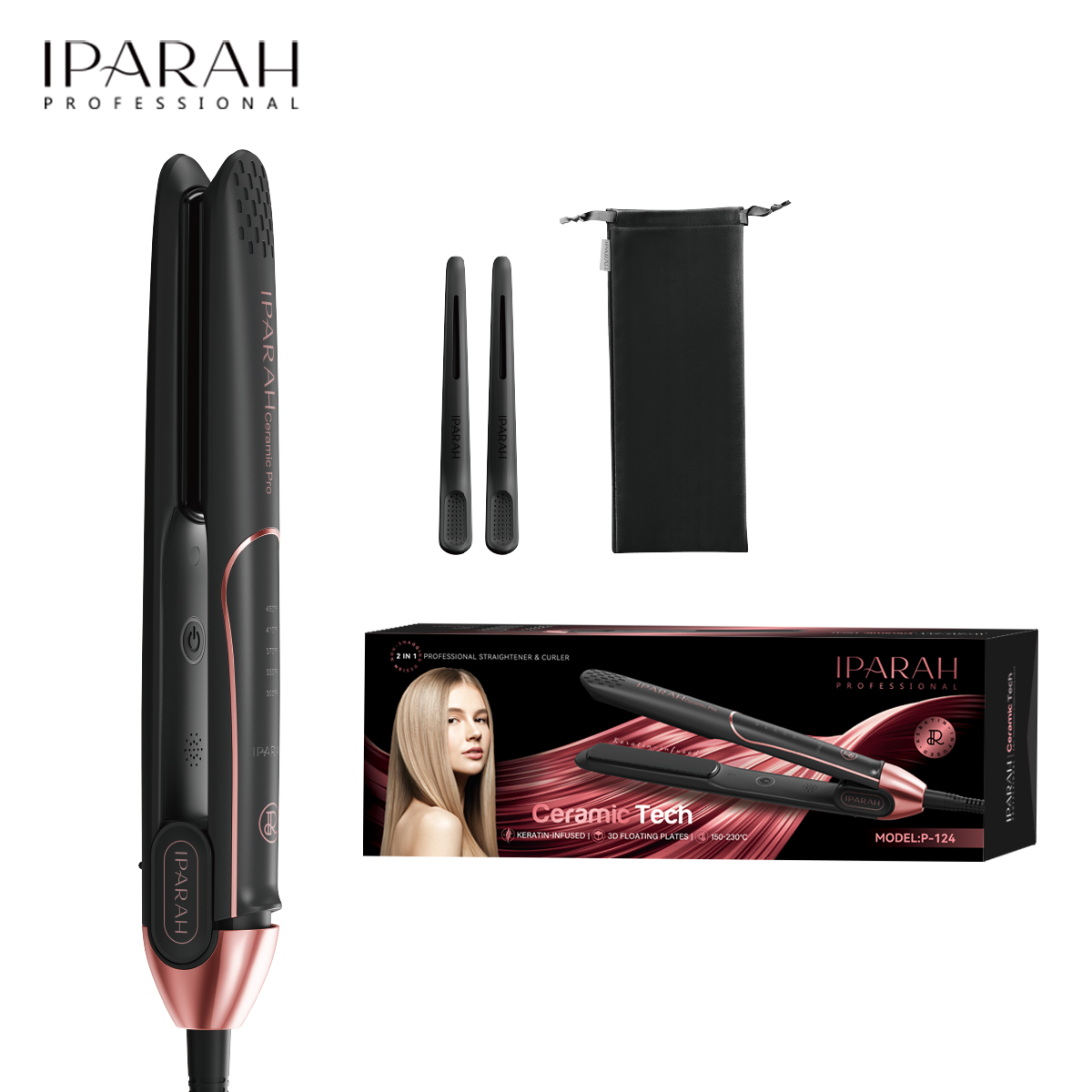 IPARAH Home Two-in-one Straightening Curling Iron Ceramic Coated Anti-Scald Straightening Iron 124