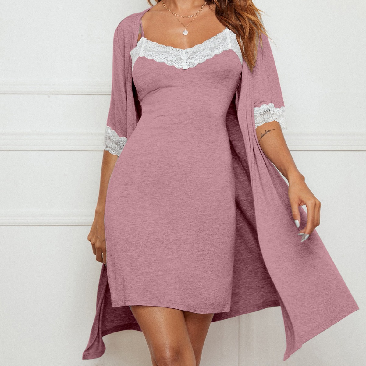 YANNI European and American style home wear set, sexy lace lace V-neck halter dress, summer pajamas, outerwear, two-piece set, pajamas, cross-border trade nightgown