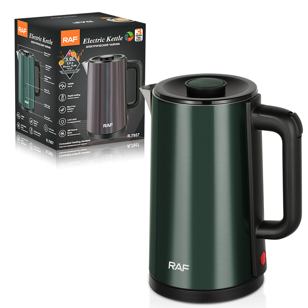 RAF European standard cross-border electric kettle, stainless steel household insulated kettle 3L, automatic power-off, large capacity R.7957 details Picture