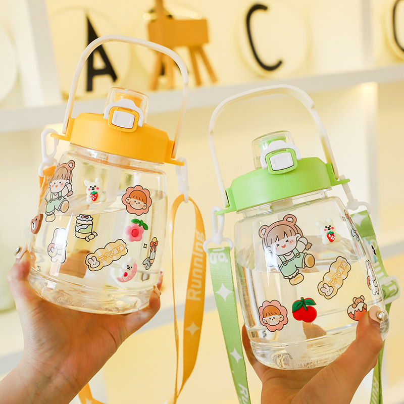 H164-HY081 Internet-famous big-belted cup, cute macaron, big-belted student simple anti-drop crossbody creative straw cup