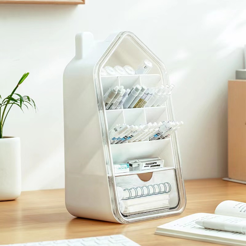 Q35-QY7168 Small House pen holder storage box, diagonal insertion Office desktop compartments storage box, student books detail image 11