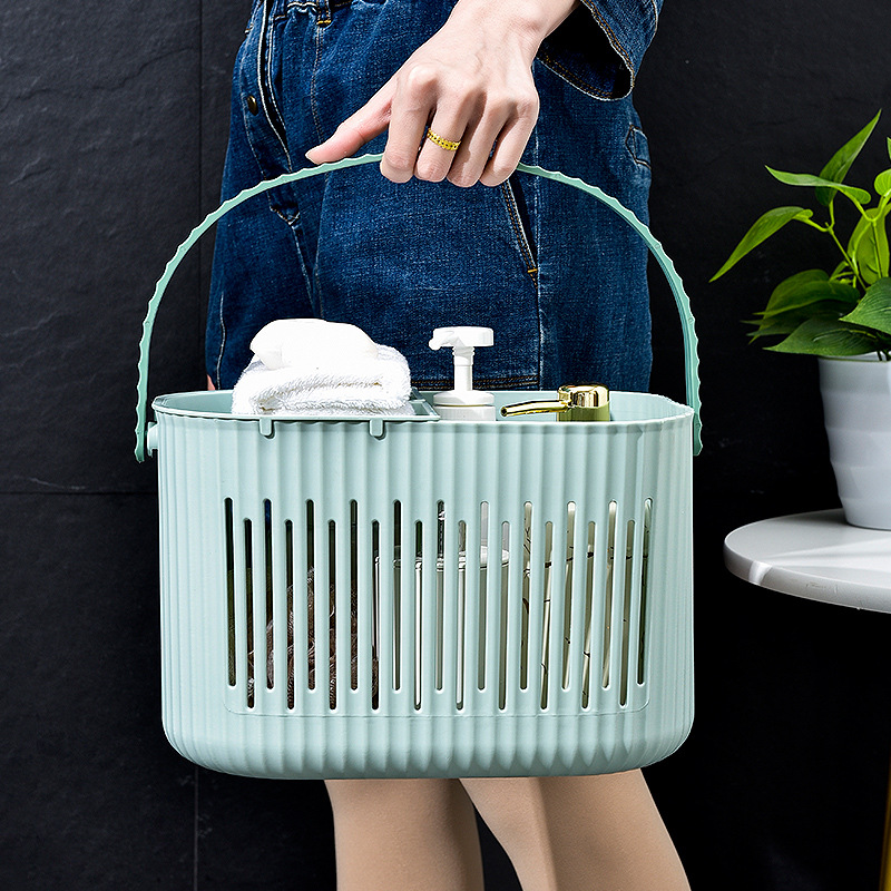 K03-8028 Bathroom Storage Blue Hand-held Bathroom Blue Fruit and Vegetable Storage Blue Draining Blue Multi-functional storage basket hand-held frame Specification image