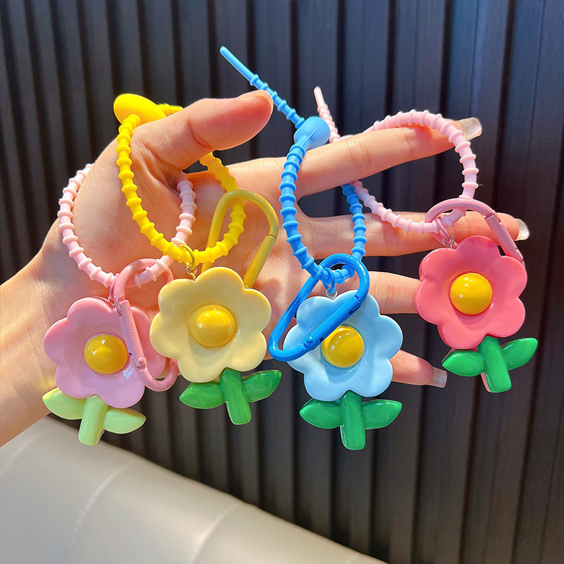 ins树脂花朵钥匙扣创意个性，链条硅胶绳包包挂件时尚车钥匙链详情图2