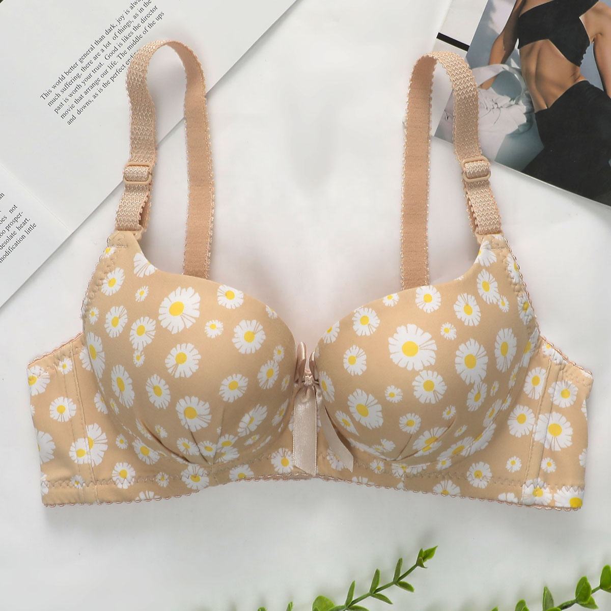 Olivia's Night cross-border new lingerie women's Comfort, European and American sizes, high-quality custom factory, new best-selling printed women's steel ring gathering bra Item Picture