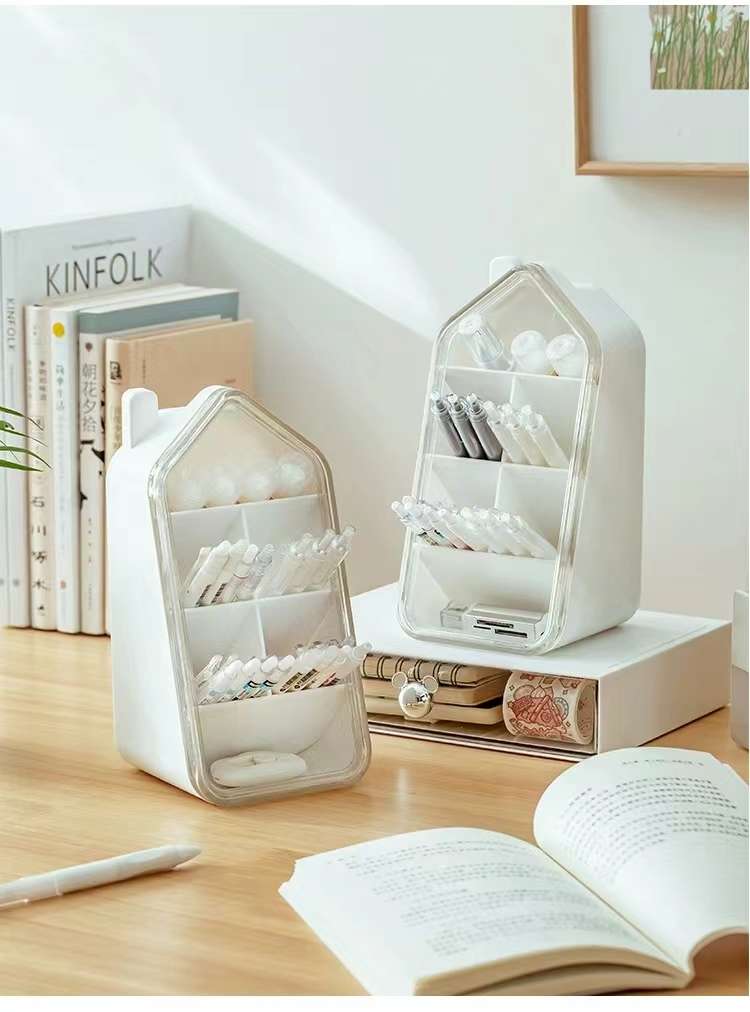 Q35-QY7168 Small House pen holder storage box, diagonal insertion Office desktop compartments storage box, student books detail image 5