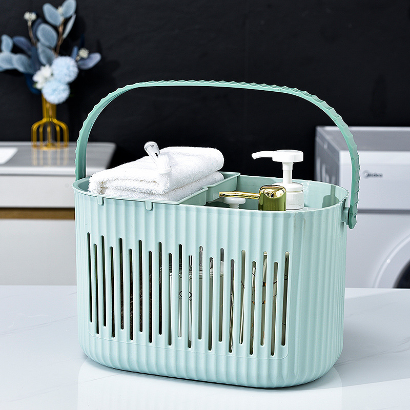 K03-8028 Bathroom Storage Blue Hand-held Bathroom Blue Fruit and Vegetable Storage Blue Draining Blue Multi-functional storage basket hand-held frame details Picture