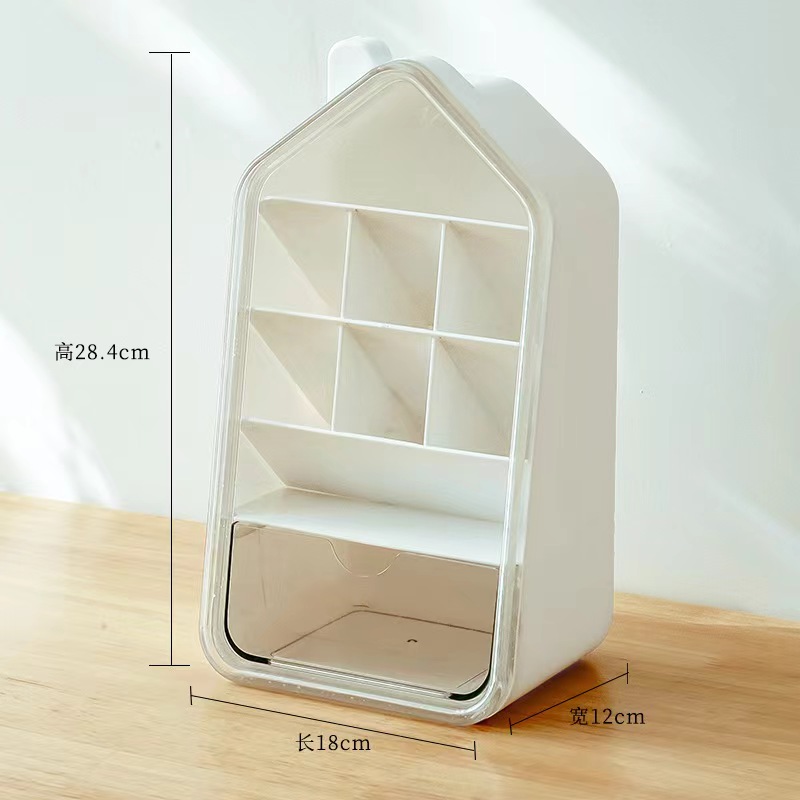 Q35-QY7168 Small House pen holder storage box, diagonal insertion Office desktop compartments storage box, student books details Picture