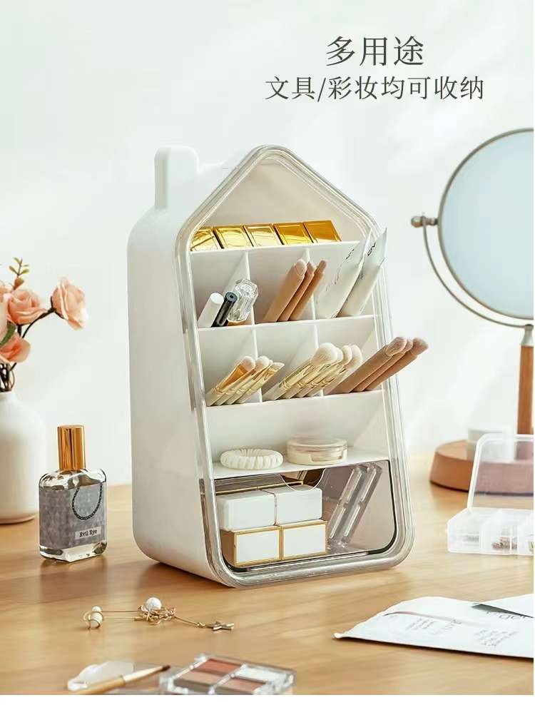 Q35-QY7168 Small House pen holder storage box, diagonal insertion Office desktop compartments storage box, student books detail image 2