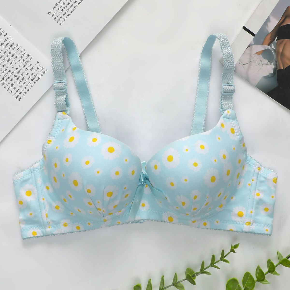 Olivia's Night cross-border new lingerie women's Comfort, European and American sizes, high-quality custom factory, new best-selling printed women's steel ring gathering bra Specification image