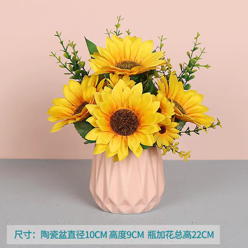 Simulación pequeñas flores adorables cerámicas coloreadas conjunto de lavabo con lavabo decoración interior girasol girasol flores de seda jarrón de seda Specification image