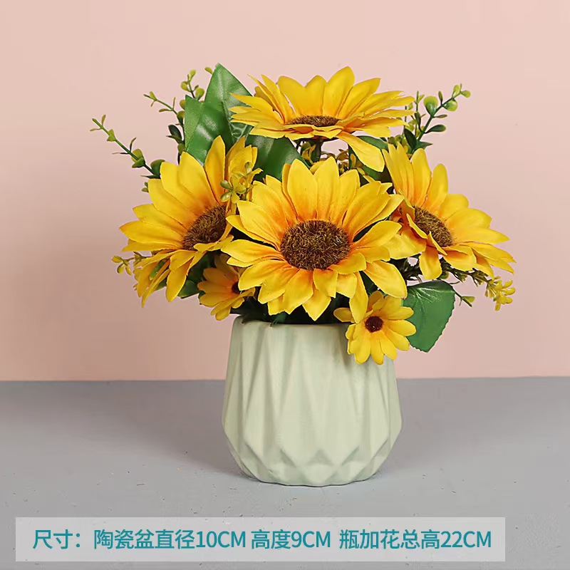 Simulación pequeñas flores adorables cerámicas coloreadas conjunto de lavabo con lavabo decoración interior girasol girasol flores de seda jarrón de seda details Picture