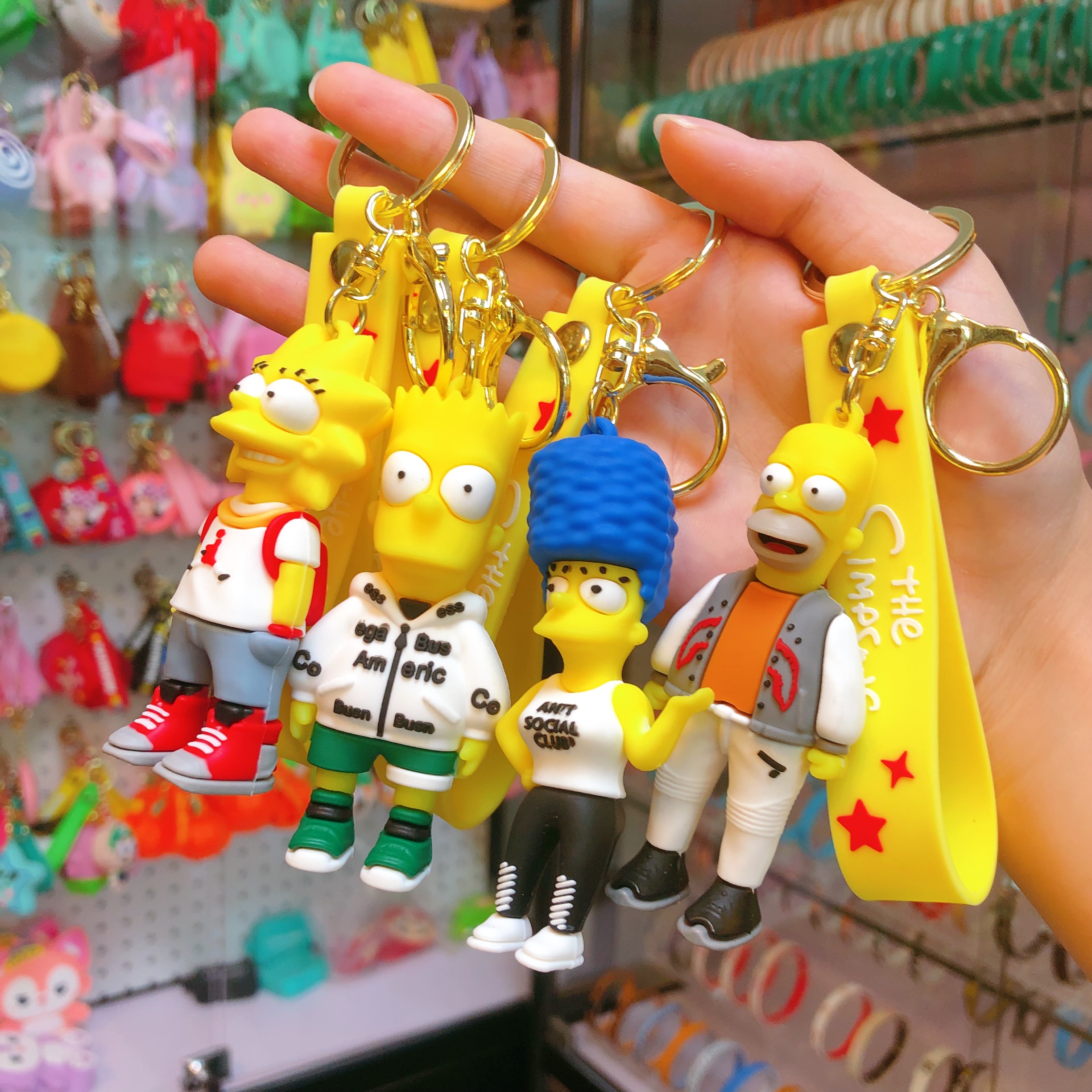 Simpson cartoon key chain dolls, cute couple pendants, small trinkets, plush toys, bag pendants, car key chains