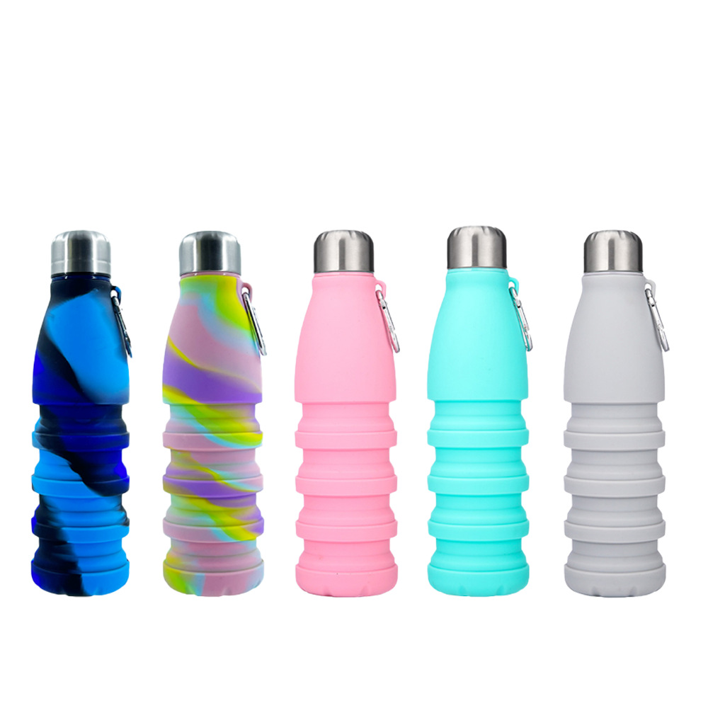 Silicone folding water cup, outdoor portable sports water cup, steel lid telescopic cup, creative anti-drop water bottle Specification image