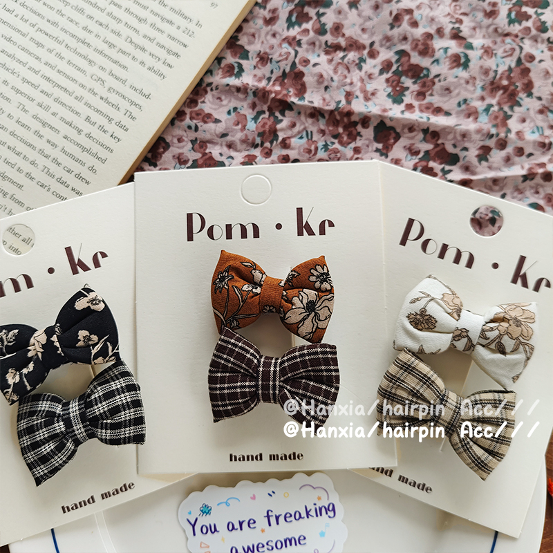 秋季新款格纹蝴蝶结发绳发夹系列百搭刺绣bb夹侧边边夹儿童发饰品