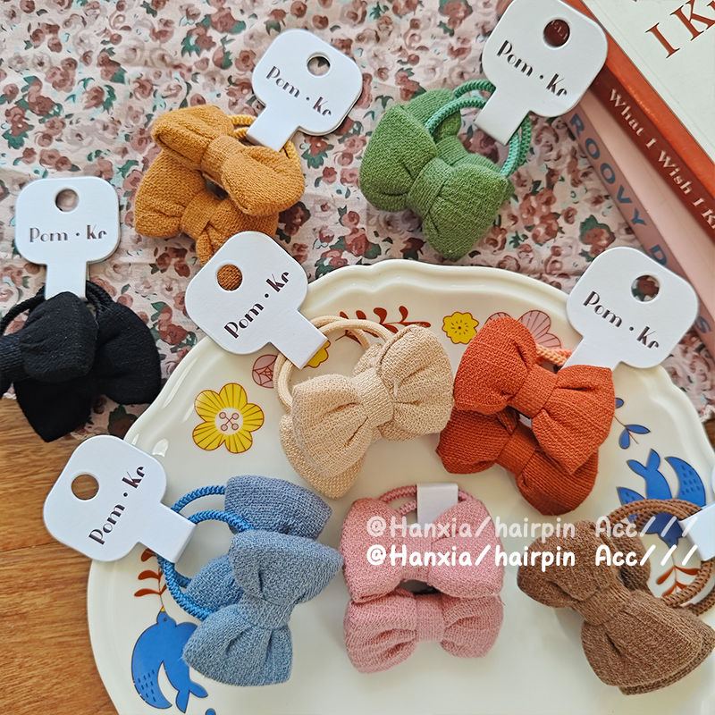 New autumn and winter fabric bow solid color hair band, versatile for children, ponytail elegant hair tie, hair band and hair accessory details Picture