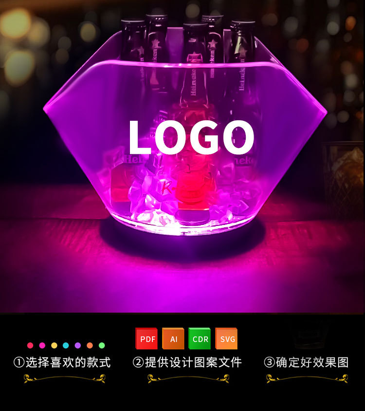 新款特色创意高档PS高透发光塑料桶斜口酒吧KTV冰酒桶装冰桶详情4