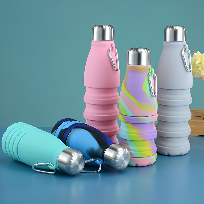 Silicone folding water cup, outdoor portable sports water cup, steel lid telescopic cup, creative anti-drop water bottle