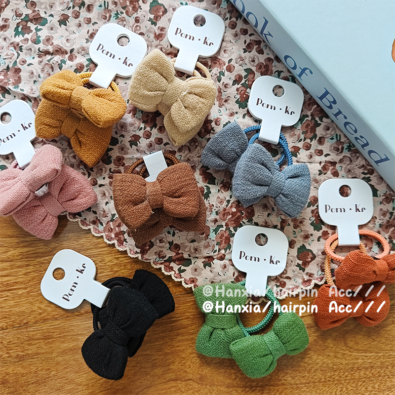 New autumn and winter fabric bow solid color hair band, versatile for children, ponytail elegant hair tie, hair band and hair accessory Specification image