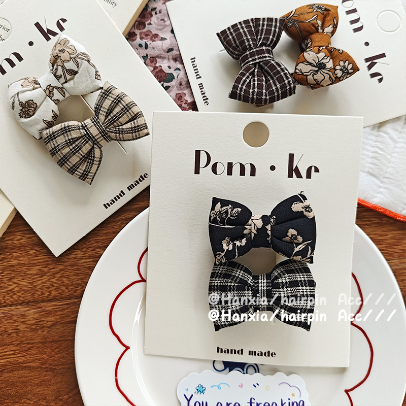 The new autumn checkered bow hair tie hair clip series is a versatile embroidered bb clip with side clips for children's hair accessories Item Picture