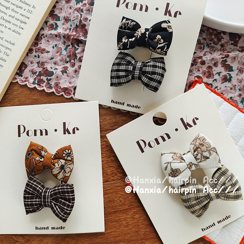 The new autumn checkered bow hair tie hair clip series is a versatile embroidered bb clip with side clips for children's hair accessories Specification image