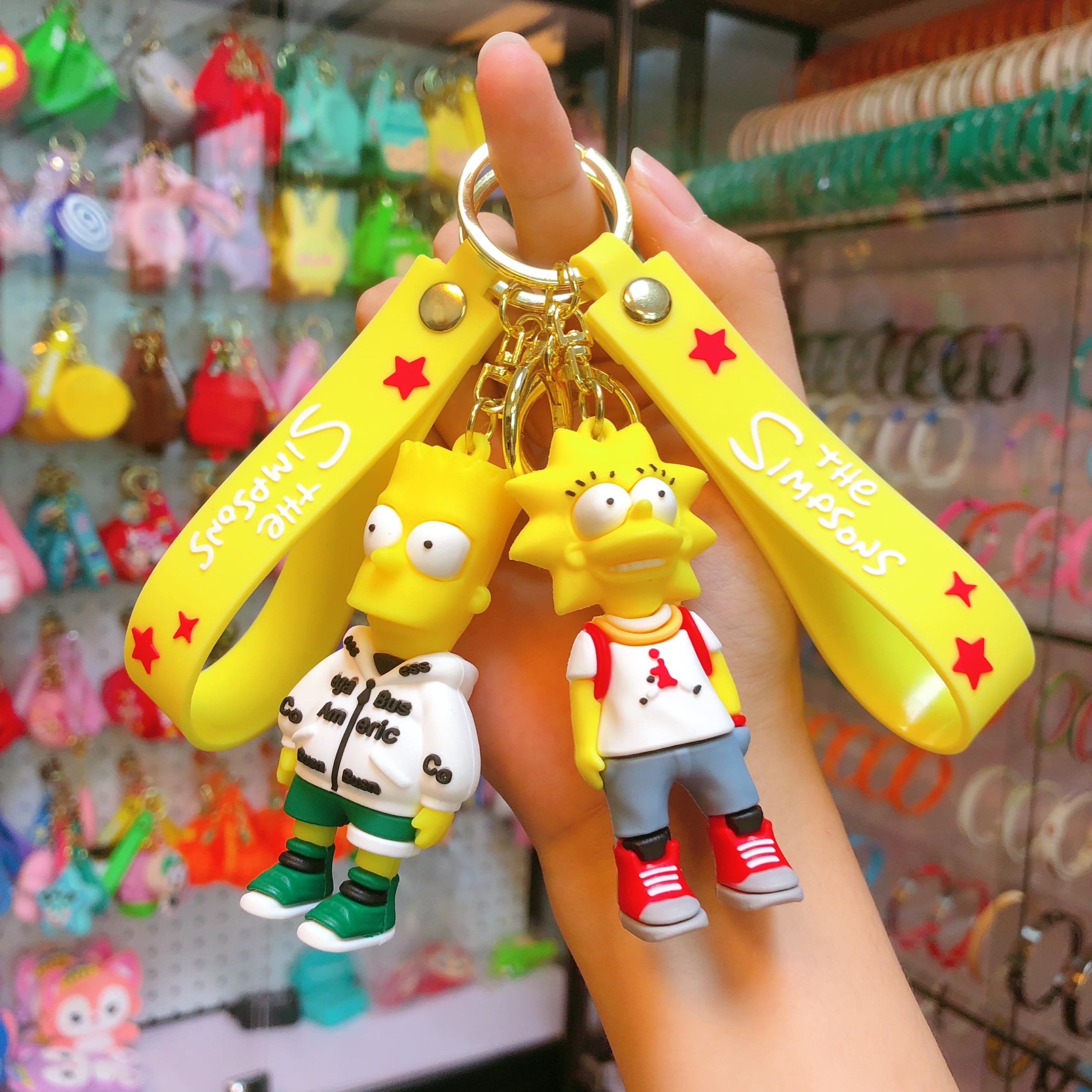 Simpson cartoon key chain dolls, cute couple pendants, small trinkets, plush toys, bag pendants, car key chains details Picture