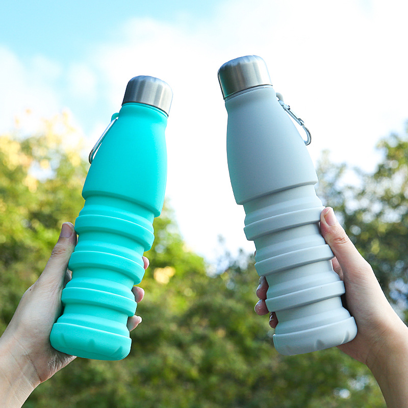 Silicone folding water cup, outdoor portable sports water cup, steel lid telescopic cup, creative anti-drop water bottle Item Picture