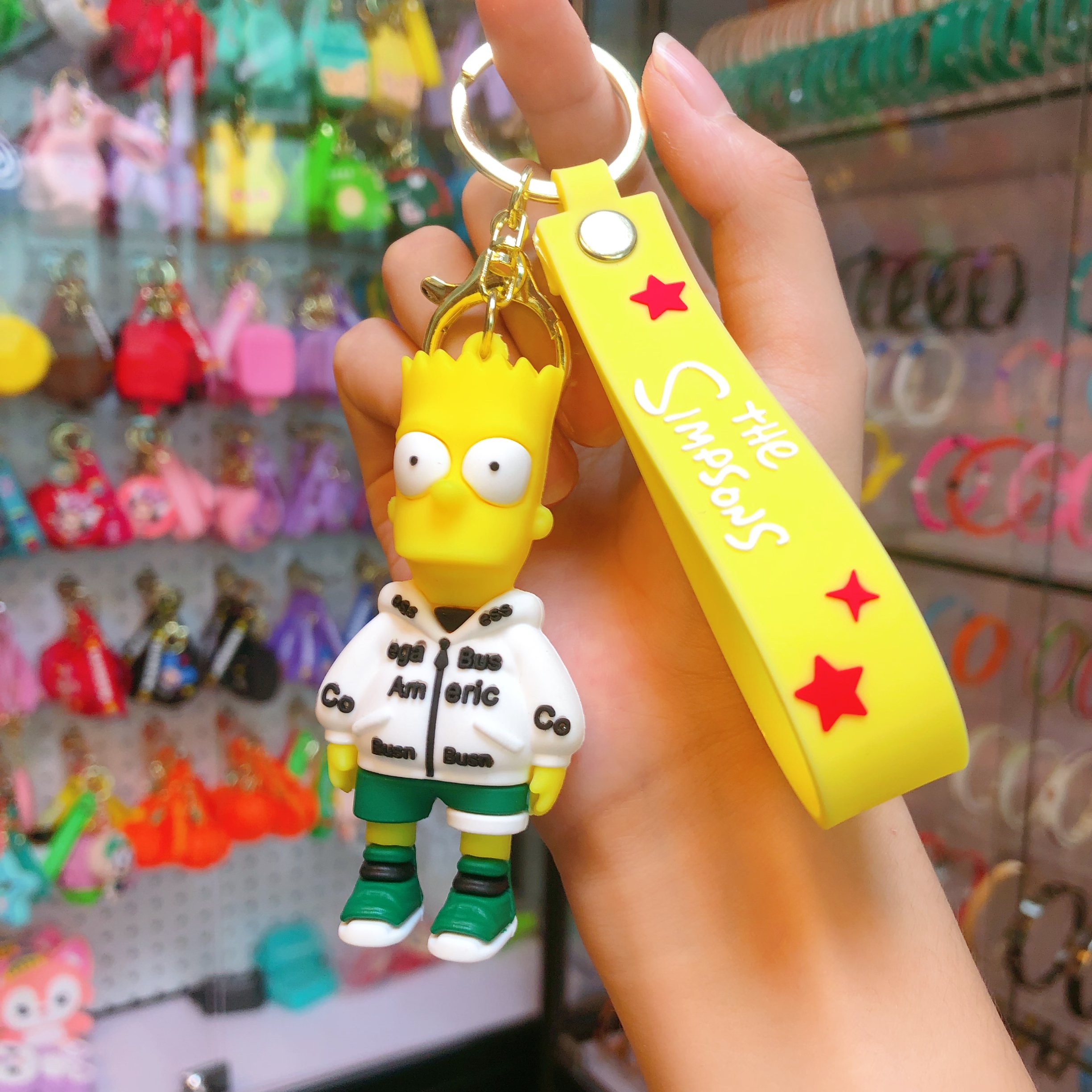 Simpson cartoon key chain dolls, cute couple pendants, small trinkets, plush toys, bag pendants, car key chains Application Scenario