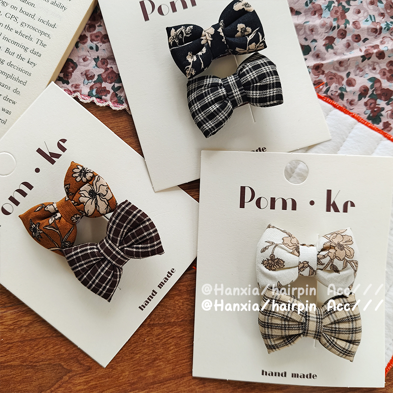 The new autumn checkered bow hair tie hair clip series is a versatile embroidered bb clip with side clips for children's hair accessories details Picture