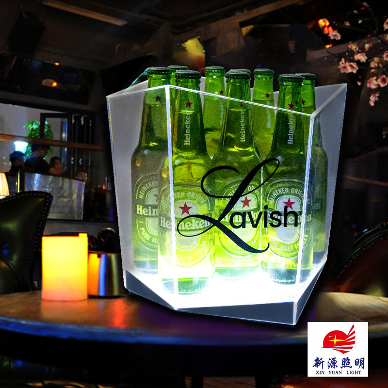 工厂直销全新款式六角型冰桶可雕刻logo发光冰桶酒吧KTV塑料冰桶