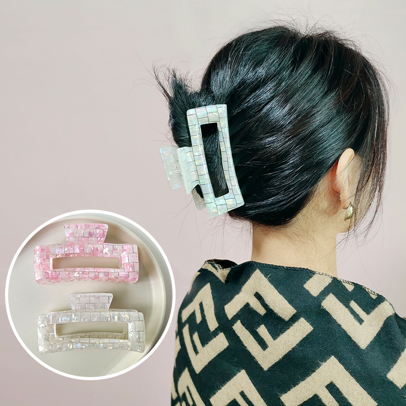 [Processing custom] Cross-border PVC board checkerboard hairpin women's back head clip French grab clip headwear fashion shark clip medium clip hairpin shark clip Application Scenario