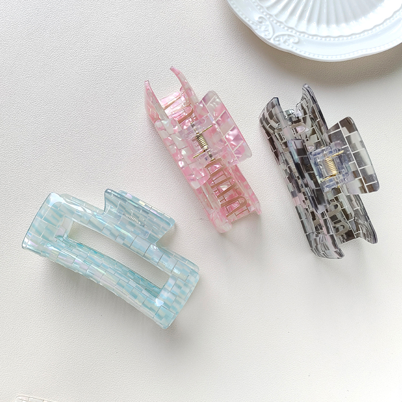 [Processing custom] Cross-border PVC board checkerboard hairpin women's back head clip French grab clip headwear fashion shark clip medium clip hairpin shark clip Specification drawing