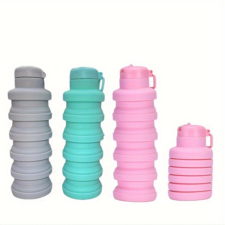 Food-grade silicone sports water bottle, outdoor portable handle folding water cup with spout, telescopic water bottle