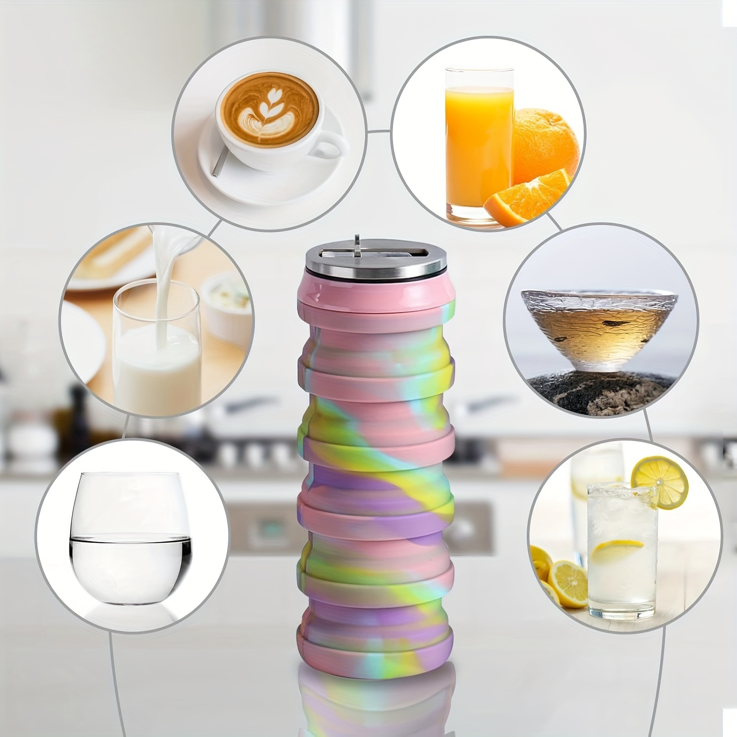 Silicone collapsible and stretchable sports water bottle, outdoor travel collapsible camouflage water cup Specification image