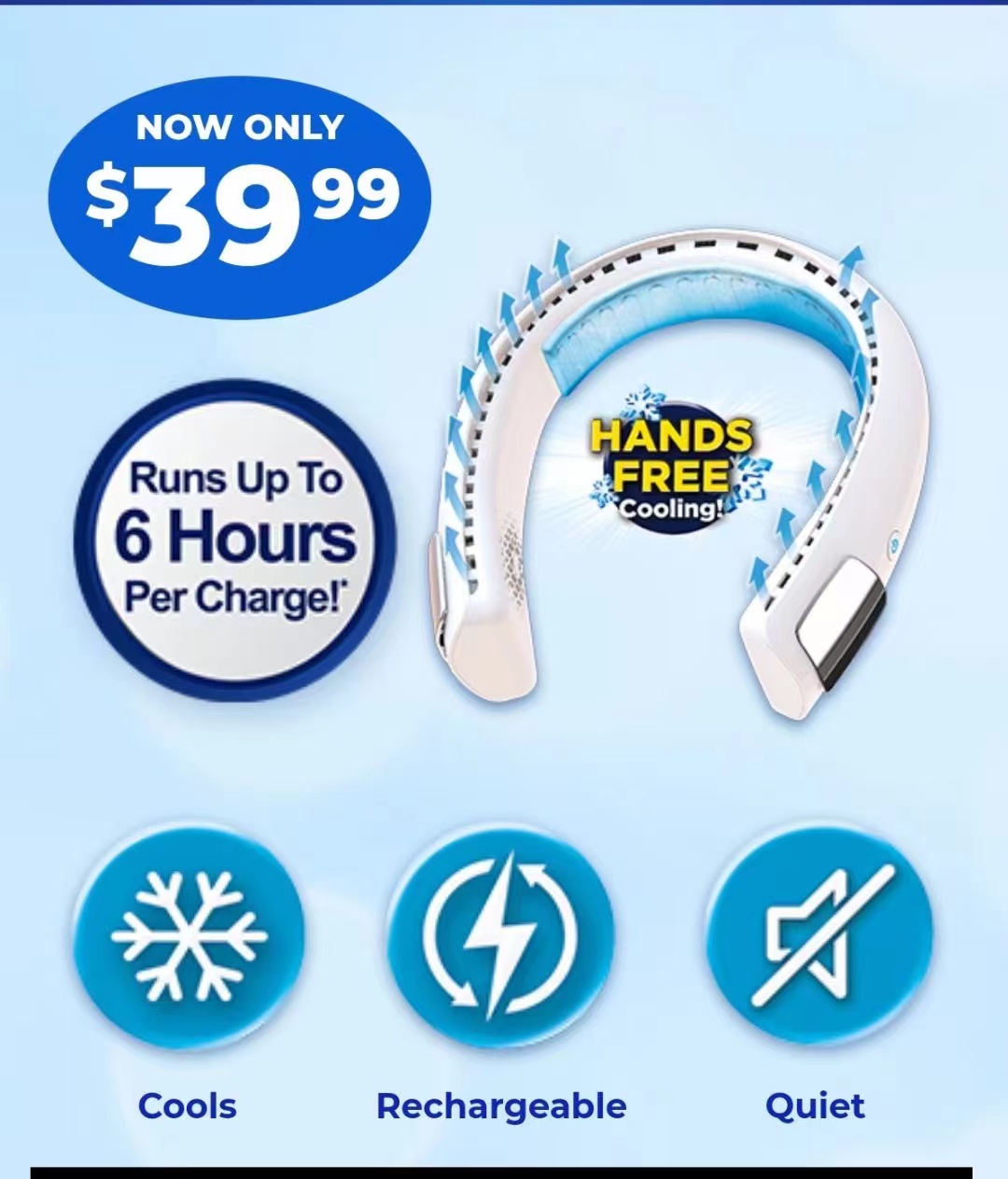 The cooling neck-hanging fan is silent, powerful, and has adjustable wind speed for efficient cooling. It's a must-have for summer details Picture