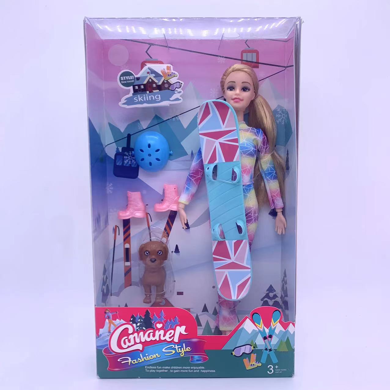 New foreign trade doll high-end princess doll toys girls love limbs wrist movable window box 11 inch snowboard Barbie doll set dress up home wine set toy A
