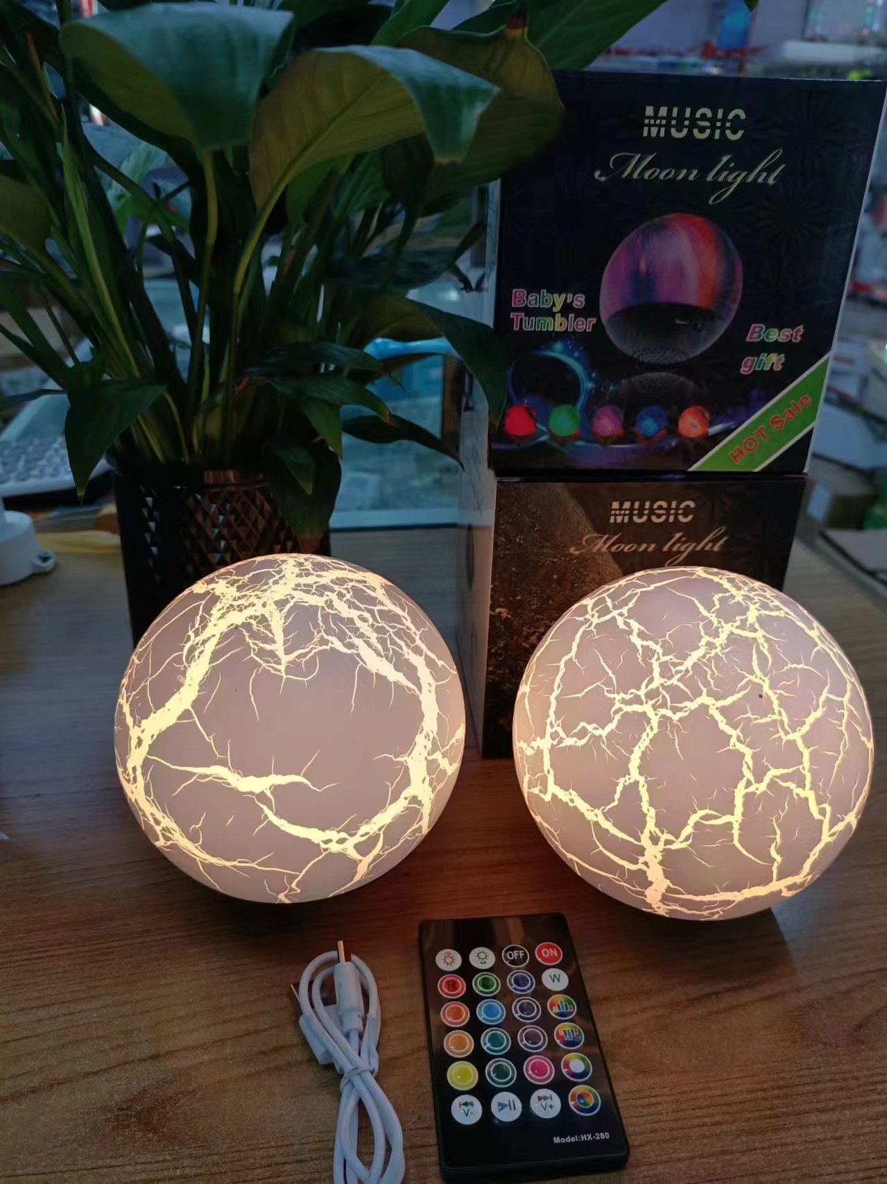 不倒翁蓝牙音箱月球灯 冰裂纹 家居卧室客厅装饰灯具 美式乡村复古风情调光灯