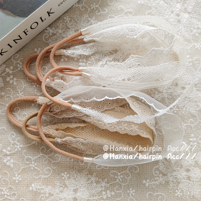 New Korean-style cute and elegant lace-trimmed hand-embroidered headband for children and babies, with a classic white hollowed-out headpiece