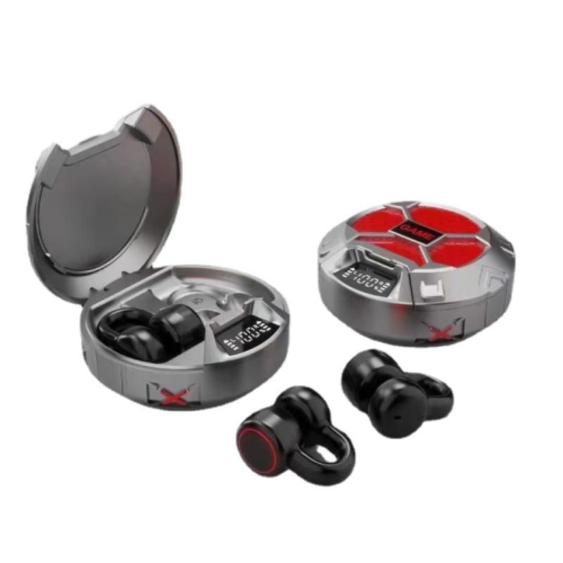 The in-ear wireless Bluetooth headphones display multiple screens of deep bass on the ear bands