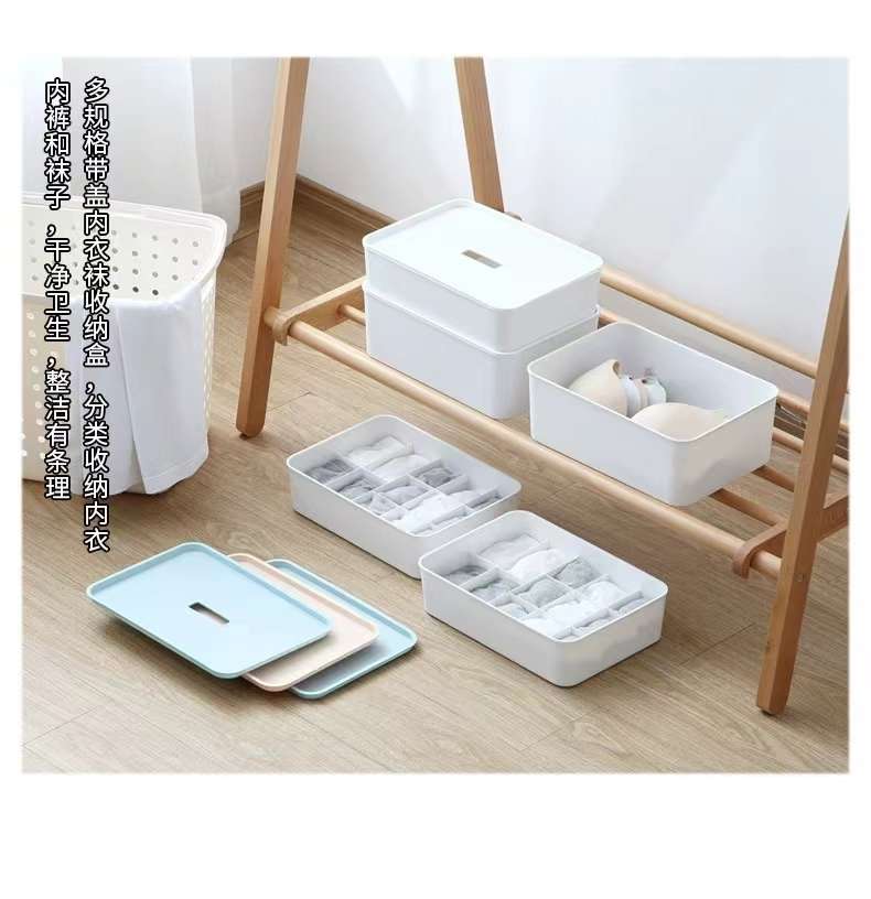 Q35-QY7250带盖空格内衣盒收纳盒内衣内裤衣服家居日用防尘整理盒详情图1