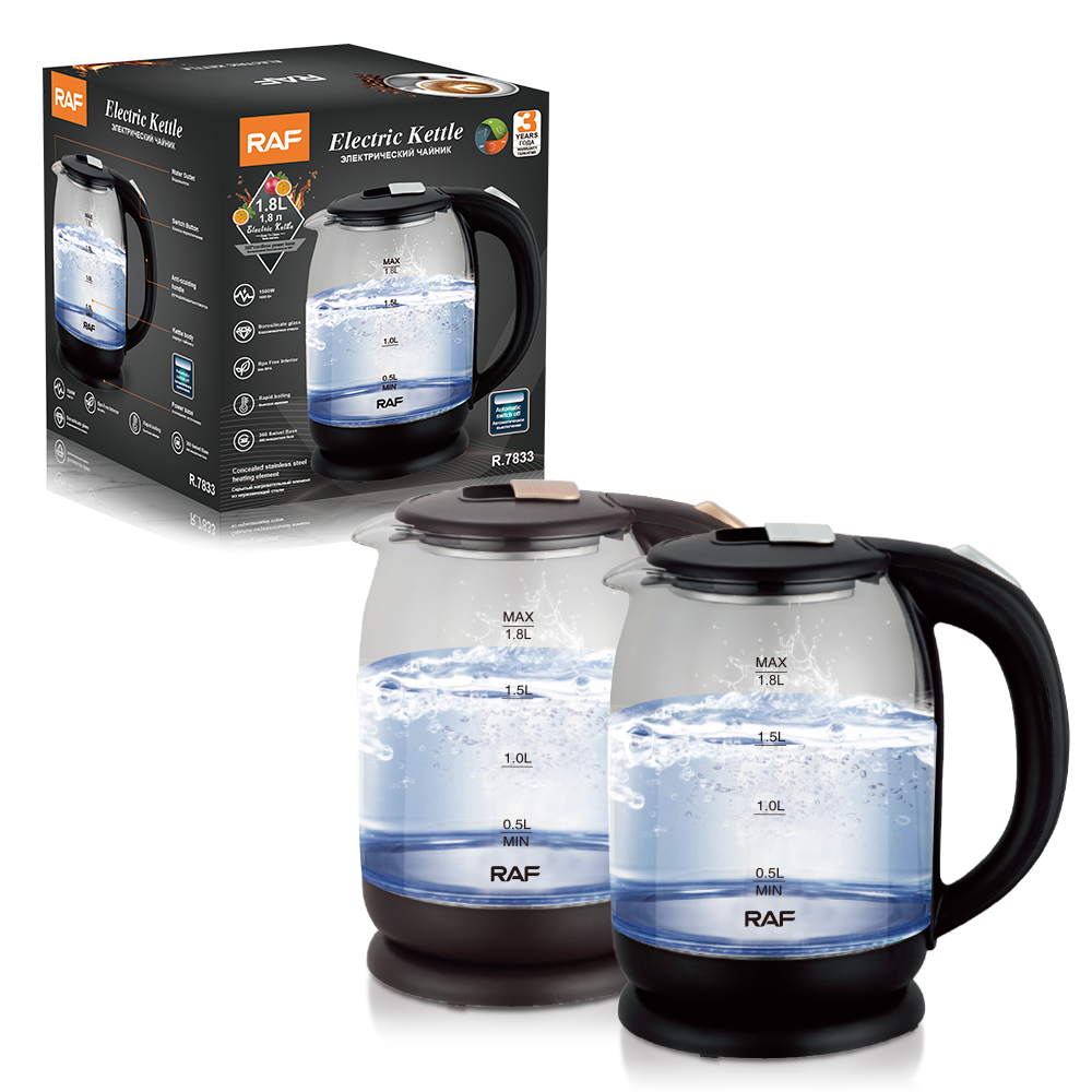RAF European standard cross-border transparent glass 1.8L electric kettle, automatic large-capacity multi-functional kettle, overheat protection R.7833 Application Scenario