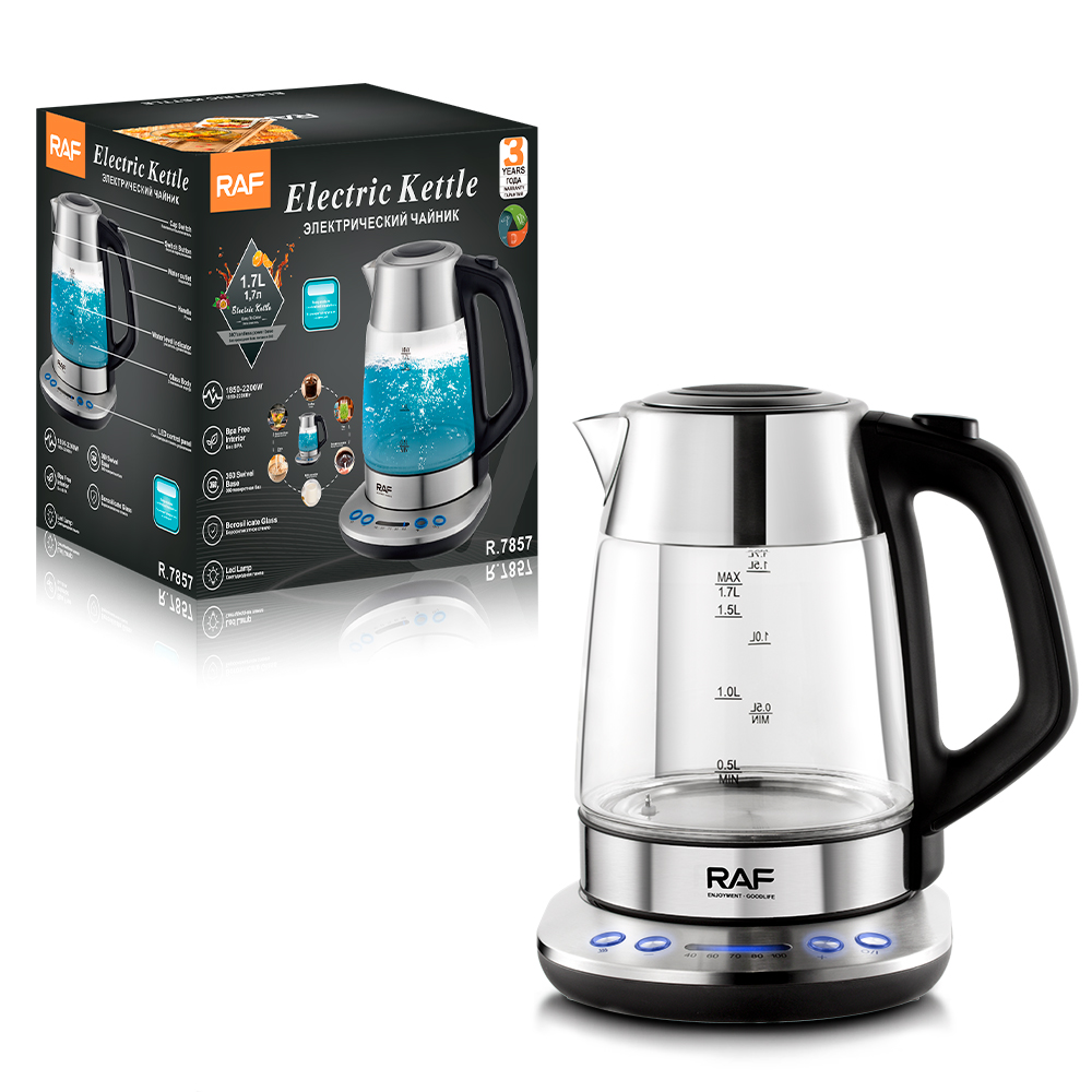 RAF European standard cross-border high-transparency glass 1.7L electric kettle, automatic large-capacity multi-functional temperature regulating kettle R.7857 Application Scenario