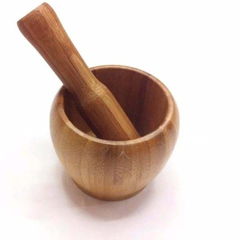 A large bamboo garlic bowl