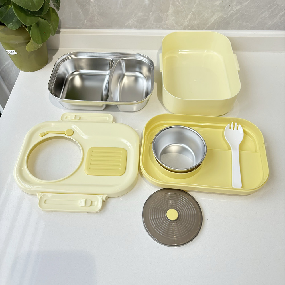 L59-165 Stainless steel lunch box with soup bowl, cute style, large-capacity double-layer student lunch box, best-selling bento box detail image 8