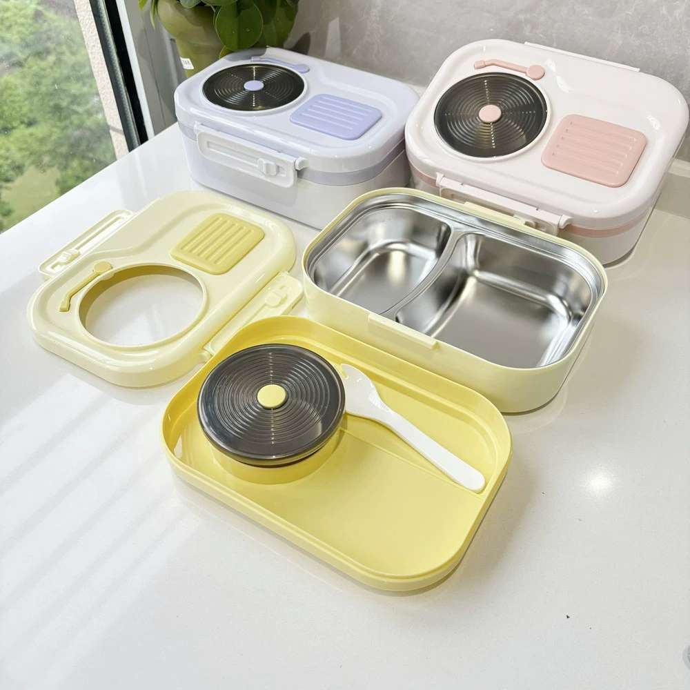 L59-165 Stainless steel lunch box with soup bowl, cute style, large-capacity double-layer student lunch box, best-selling bento box detail image 6