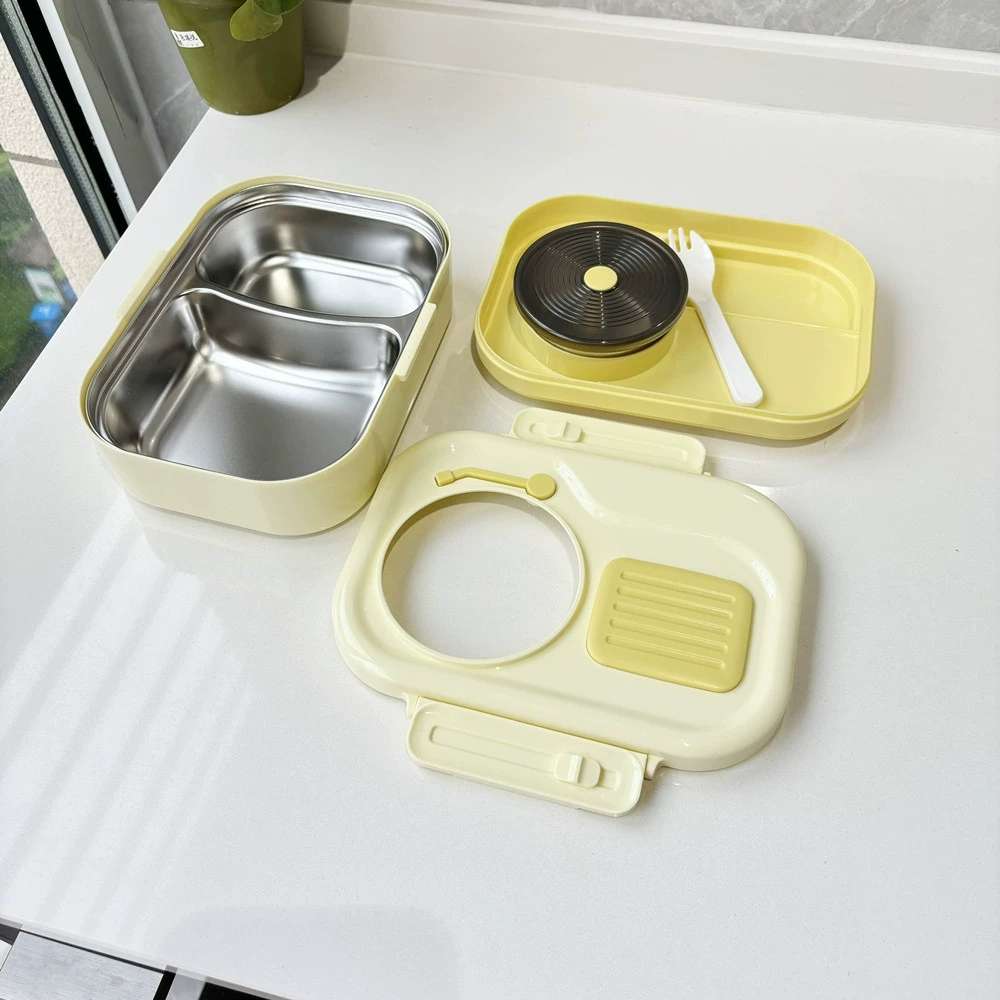 L59-165 Stainless steel lunch box with soup bowl, cute style, large-capacity double-layer student lunch box, best-selling bento box detail image 5