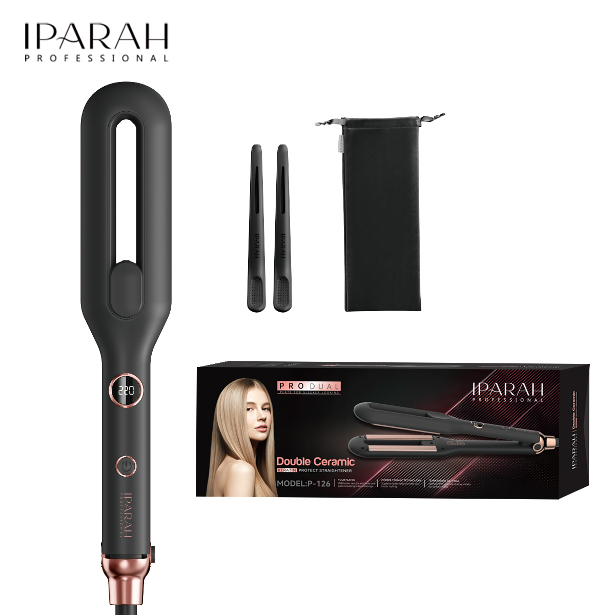 IPARAH Home Hair Straightener Double Ceramic coating anti-scald Hair Straightener Plate for export exclusive 126