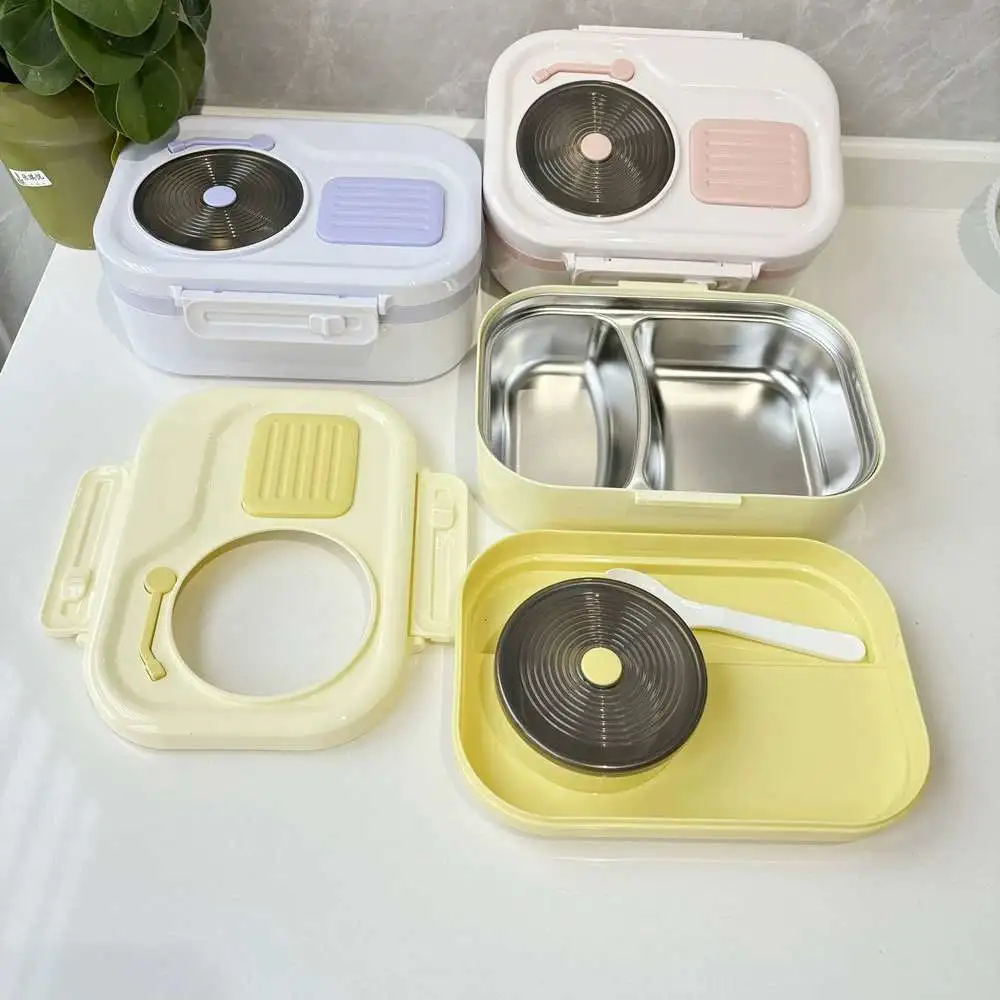 L59-165 Stainless steel lunch box with soup bowl, cute style, large-capacity double-layer student lunch box, best-selling bento box detail image 7