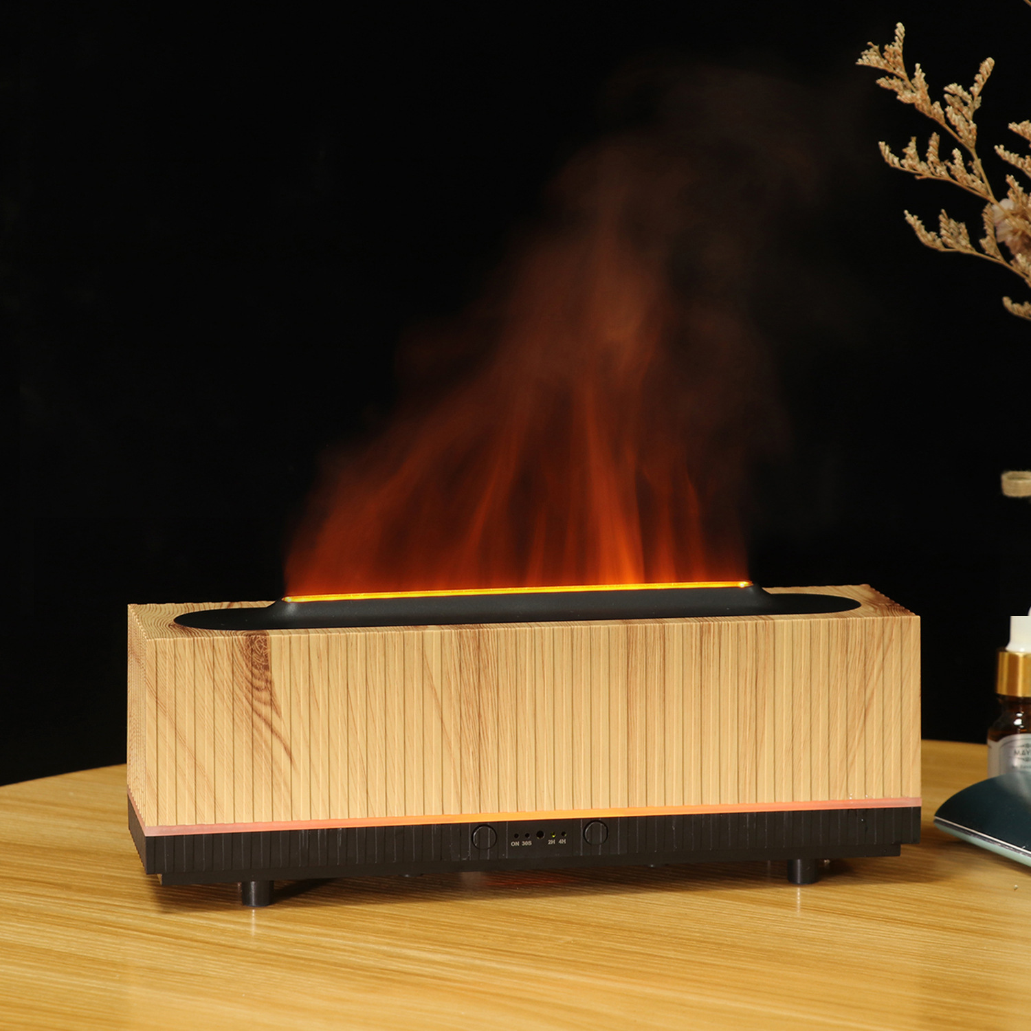 Striped hollowed-out 3D flame air purification humidifier, essential oil aroma diffuser, indoor desktop aroma diffuser humidifier Application Scenario