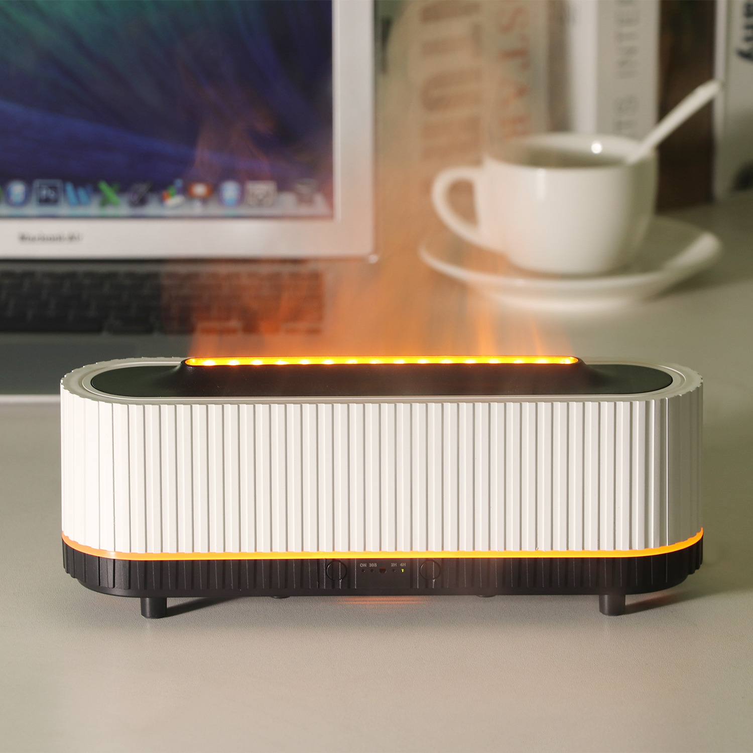 Striped hollowed-out 3D flame air purification humidifier, essential oil aroma diffuser, indoor desktop aroma diffuser humidifier details Picture